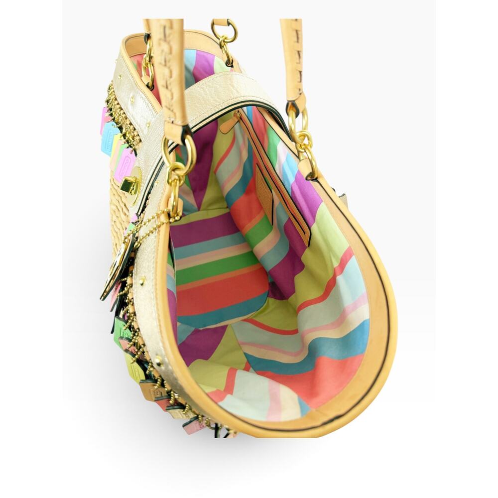 Coach Leather Hangtag Straw Basket Hamptons Weekend Tote Multicolor 70th Anniver - Picture 4 of 16